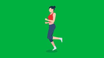 3D Female Cartoon Workout, Animation Cartoon Video Green Screen, 4k realistic female Character running with loop animation on the chroma key, Exercising Regularly, Green Screen Background