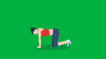 3D Female Cartoon Workout, Animation Cartoon Video Green Screen, 4k realistic female Character running with loop animation on the chroma key, Exercising Regularly, Green Screen Background