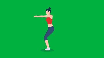 3D Female Cartoon Workout, Animation Cartoon Video Green Screen, 4k realistic female Character running with loop animation on the chroma key, Exercising Regularly, Green Screen Background