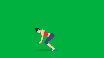 3D Female Cartoon Workout, Animation Cartoon Video Green Screen, 4k realistic female Character running with loop animation on the chroma key, Exercising Regularly, Green Screen Background