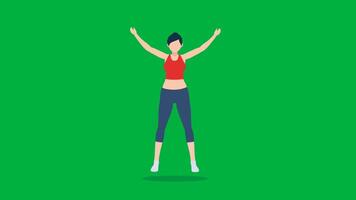 3D Female Cartoon Workout, Animation Cartoon Video Green Screen, 4k realistic female Character running with loop animation on the chroma key, Exercising Regularly, Green Screen Background