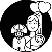 girl and baby glyph and line vector illustration