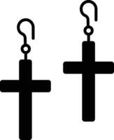 Christian cross earring glyph and line vector illustration