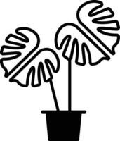 Monstera Deliciosa plant glyph and line vector illustration
