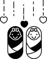 Twins baby glyph and line vector illustration