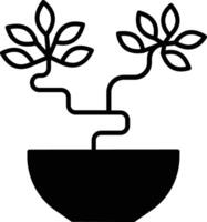 carmona bonsai plant glyph and line vector illustration