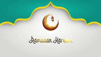 AI generated ramadan kareem background with a golden crescent moon and hanging Islamic gold lanterns video