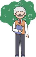 Elderly teacher standing with book in hand vector