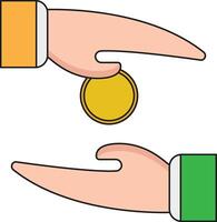Hand holding coin icon. Flat color design. Vector Illustration.
