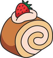 Cinnamon roll with strawberry icon in cartoon style on a white background vector