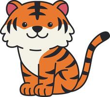 Cute cartoon tiger. Isolated on white background. Vector illustration.