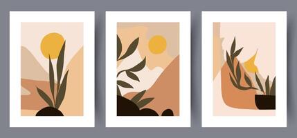 Scandinavian abstract vector print set. Minimalistic abstract wall art background for print. Scandinavian vector style.