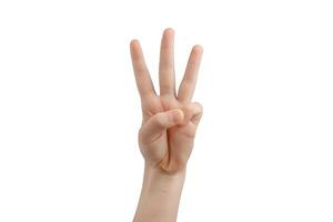 Three middle fingers extended. Hand gesture isolated on white background photo