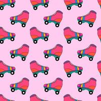 Seamless pattern with cute colorful retro roller skates. Vintage style 90s, 80s, 70s background. Vector flat illustration.