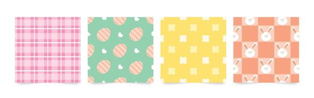 Happy Easter seamless pattern vector. Set of square cover design with easter egg, rabbit, heart. Spring season repeated in fabric pattern for prints, wallpaper, cover, packaging, kids, ads. vector