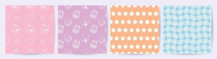 Happy Easter seamless pattern vector. Set of square cover design with easter egg, flower, chick, heart. Spring season repeated in fabric pattern for prints, wallpaper, cover, packaging, kids, ads. vector