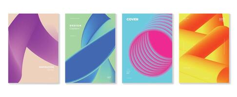 Abstract gradient background vector set. Minimalist style cover template with vibrant perspective 3d geometric prism shapes collection. Ideal design for social media, poster, cover, banner, flyer.