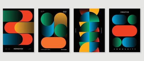 Abstract gradient background vector set. Minimalist style cover template with vibrant perspective 3d geometric prism shapes collection. Ideal design for social media, poster, cover, banner, flyer.
