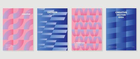 Abstract gradient background vector set. Minimalist style cover template with vibrant perspective 3d geometric prism shapes collection. Ideal design for social media, poster, cover, banner, flyer.
