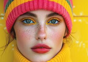 AI generated Contrast colors in woman with modern fashion look. Innovative style. photo