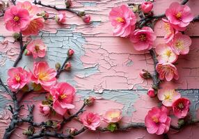 AI generated Colorful flowers on rustic wooden background. Nature with color in spring photo