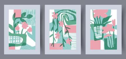 Scandinavian abstract vector print set. Minimalistic abstract wall art background for print. Scandinavian vector style.