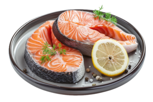 ai generato fresco salmone bistecche pronto per cucinando png