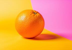 AI generated An orange on pink and yellow background for mockup design. Contrast colors photo