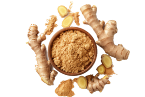 AI generated Fresh Ginger Root and Ground Ginger Powder png