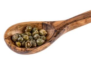 AI generated Marinated Capers in Wooden Spoon png