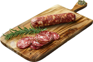 ai généré grillé saucisse avec herbes sur en bois planche png