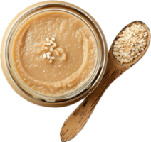 AI generated Tahini Sauce with Sesame Seeds in Wooden Spoon png