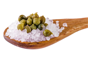 AI generated Marinated Capers in Wooden Spoon png