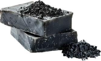 AI generated Handmade Black Charcoal Soap Bar with Scrub Particles png