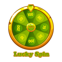 Golden and green fortune wheel spin machine. Casino banner design element for UI. png
