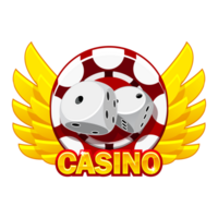 Casino icon with golden wings, dice, and poker chip. png