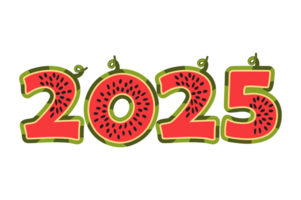 Watermelon 2025 for calendar design. Cartoon 2025 from Watermelon Numbers. Summer season. png
