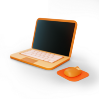 Brown 3d laptop with cartoon style and cute mouse. 3d render illustration png