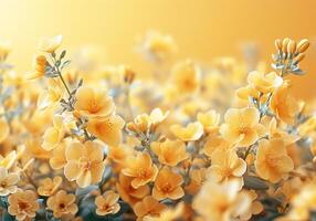 AI generated Yellow flowers on yellow background. Nature in colorful spring. photo