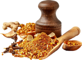 AI generated Assorted Spices and Herbs with Wooden Bowl png