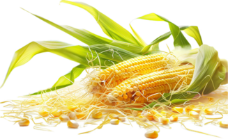 AI generated Fresh Corn Cobs with Husks png