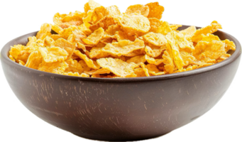 AI generated Corn Flakes in Wooden Bowl png