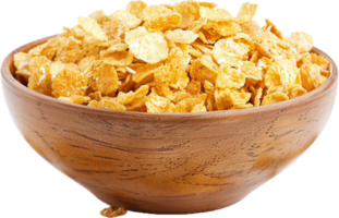 AI generated Corn Flakes in Wooden Bowl png