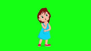 Cartoon girl thinking, expressions, puzzled, solving problem, thinks, idea, green screen 2d animation video