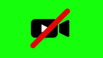 No recording symbol, video banned icon on green screen 2d animation