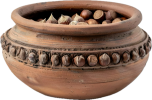 AI generated Terracotta Bowl Full of Whole Hazelnuts png