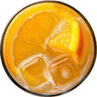 ai gegenereerd verkoudheid oranje drinken met ijs kubussen en plakjes PNG