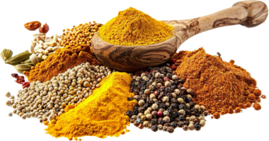 AI generated Assorted Spices on Olive Wood Spoon png