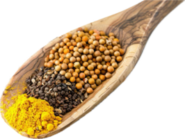 AI generated Assorted Spices on Olive Wood Spoon png