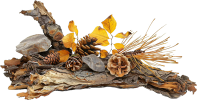 ai gegenereerd herfst samenstelling met bladeren en pijnboom kegels PNG